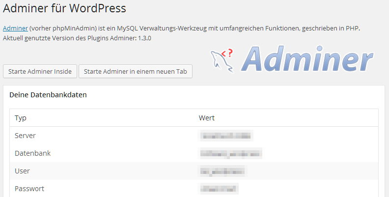 Adminer WordPress Plugin