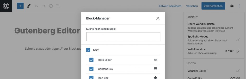 Gutenberg Editor Block Manager